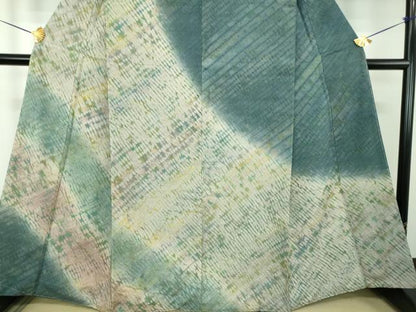 平和屋着物●訪問着　紬地　総杢目絞り　霞文　正絹　逸品　DABG8259ps