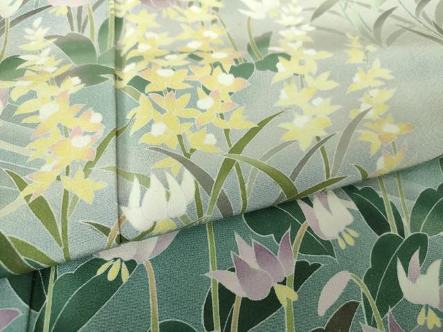 平和屋着物●十日町友禅作家　岡村蒼風　訪問着　八つ橋花文　水芭蕉　カタクリの花　暈し染め　正絹　逸品　DABG8260ps