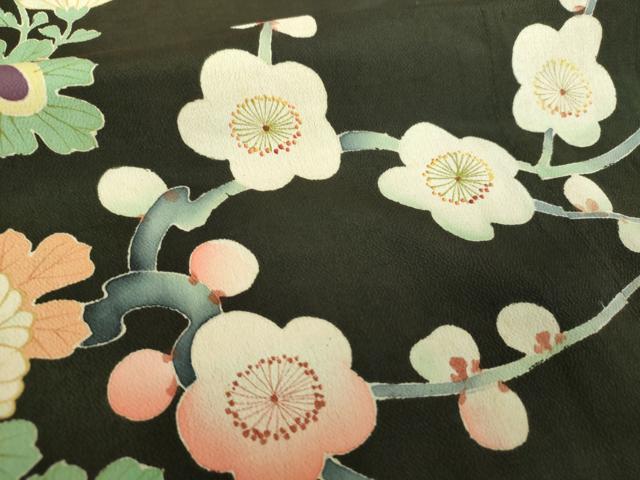 平和屋本店●アンティーク　大正ロマン　振袖　駒刺繍　源氏車吉祥花文　暈し染め　金彩　正絹　逸品　DABG8261ps