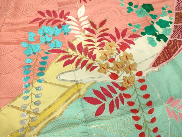 平和屋本店●アンティーク　大正ロマン　振袖　駒刺繍　吉祥花舟　金銀彩　正絹　逸品　DABG8262ps
