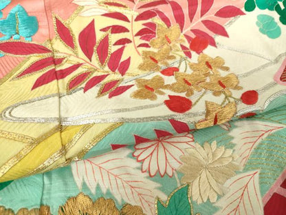 平和屋本店●アンティーク　大正ロマン　振袖　駒刺繍　吉祥花舟　金銀彩　正絹　逸品　DABG8262ps