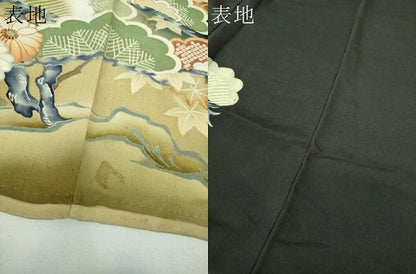 平和屋着物●アンティーク　大正ロマン　黒留袖　駒刺繍　吉祥風景花文　暈し染め　金彩　正絹　逸品　DABG8263ps