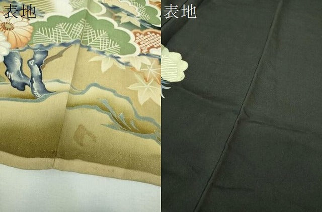 平和屋着物●アンティーク　大正ロマン　黒留袖　駒刺繍　吉祥風景花文　暈し染め　金彩　正絹　逸品　DABG8263ps