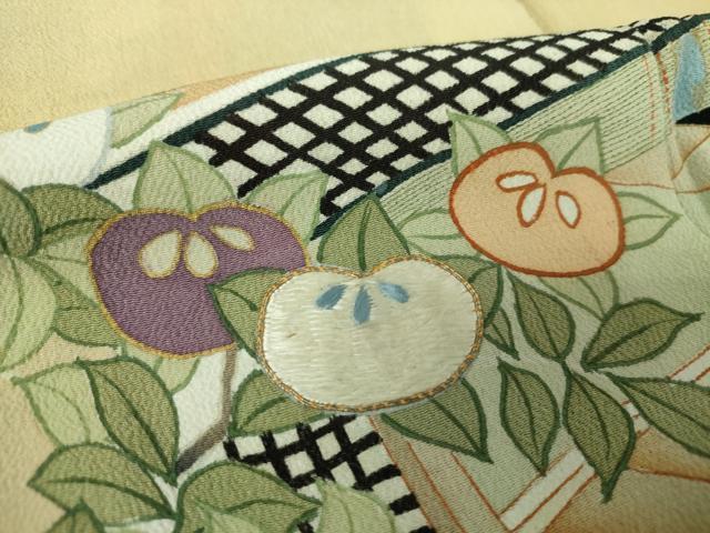 平和屋着物●アンティーク　大正ロマン　黒留袖　駒刺繍　吉祥風景花文　暈し染め　金彩　正絹　逸品　DABG8263ps