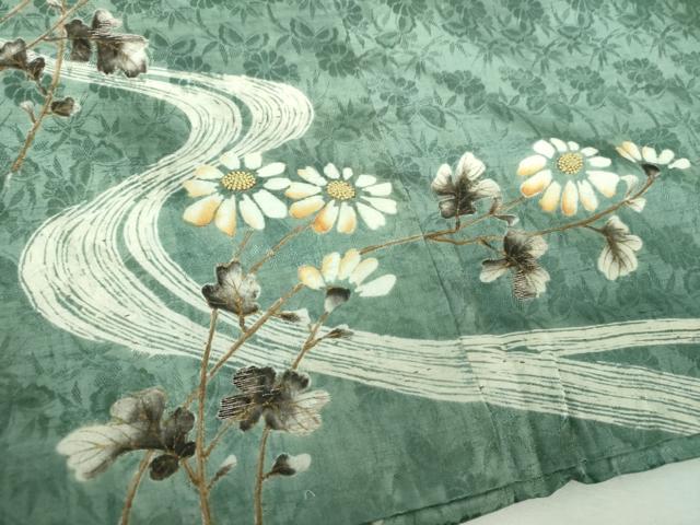 平和屋本店●アンティーク　大正ロマン　中国三大刺繍　相良刺繍　色留袖　流水花文　銀糸　正絹　逸品　DABG8264ps