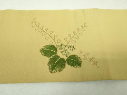 平和屋着物●塩瀬　九寸名古屋帯　駒刺繍　総刺繍　桐　金糸　正絹　逸品　DABG8356ps