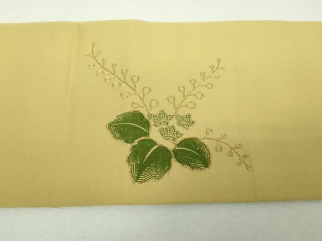 平和屋着物●塩瀬　九寸名古屋帯　駒刺繍　総刺繍　桐　金糸　正絹　逸品　DABG8356ps