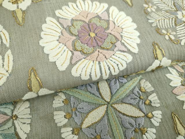 平和屋着物＊夏物　中国三大刺繍　相良刺繍　総刺繍　太鼓柄袋帯　花丸文　金糸　正絹　逸品　DABG8370ps