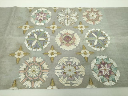 平和屋着物＊夏物　中国三大刺繍　相良刺繍　総刺繍　太鼓柄袋帯　花丸文　金糸　正絹　逸品　DABG8370ps