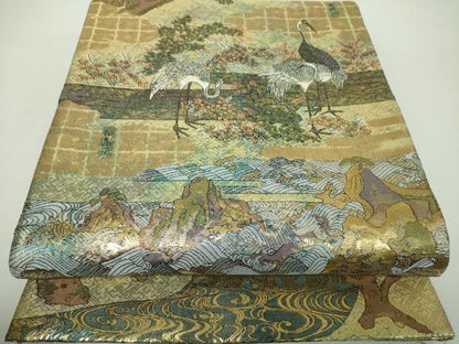 平和屋本店▼両面　全景全通柄袋帯　光琳と宗達琳派集乃図　京洛山水絵巻　本金箔　プラチナ箔　正絹　逸品　DABG8372ps