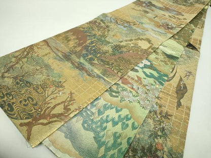 平和屋本店▼両面　全景全通柄袋帯　光琳と宗達琳派集乃図　京洛山水絵巻　本金箔　プラチナ箔　正絹　逸品　DABG8372ps