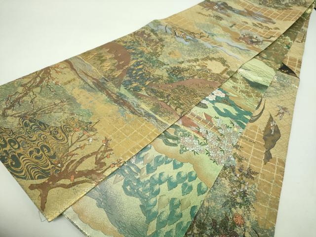 平和屋本店▼両面　全景全通柄袋帯　光琳と宗達琳派集乃図　京洛山水絵巻　本金箔　プラチナ箔　正絹　逸品　DABG8372ps