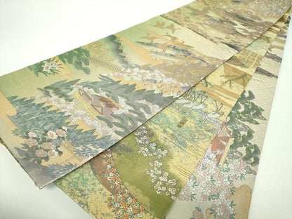 平和屋本店▼両面　全景全通柄袋帯　光琳と宗達琳派集乃図　京洛山水絵巻　本金箔　プラチナ箔　正絹　逸品　DABG8372ps