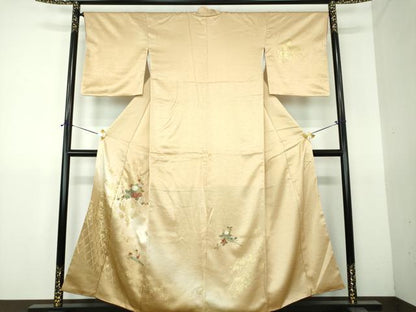 平和屋着物●訪問着　檜扇花文　暈し染め　金彩　正絹　逸品　DABG8409ps