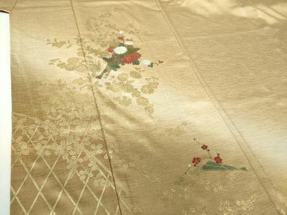 平和屋着物●訪問着　檜扇花文　暈し染め　金彩　正絹　逸品　DABG8409ps