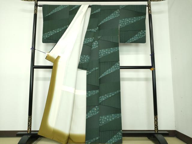 平和屋着物●上質な小紋　変わり間道　切嵌花文　正絹　逸品　DABG8411ps