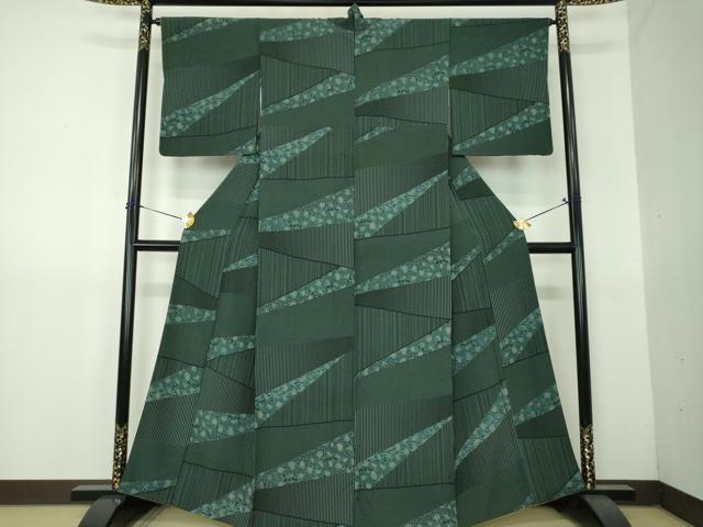 平和屋着物●上質な小紋　変わり間道　切嵌花文　正絹　逸品　DABG8411ps