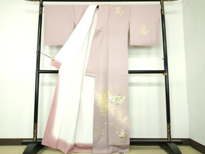 平和屋着物●訪問着　流水地紙花文　暈し染め　金銀彩　正絹　逸品　DABG8412ps