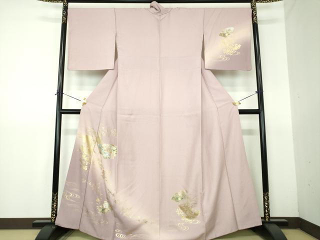 平和屋着物●訪問着　流水地紙花文　暈し染め　金銀彩　正絹　逸品　DABG8412ps
