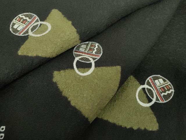 平和屋着物●上質な小紋　刺繍　丸　三角　黒地　やまと誂製　正絹　逸品　DABG8413ps