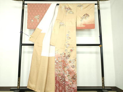 平和屋着物●訪問着　駒刺繍　舞蝶花文　暈し染め　金彩　正絹　逸品　DABG8416ps