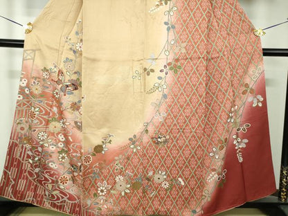 平和屋着物●訪問着　駒刺繍　舞蝶花文　暈し染め　金彩　正絹　逸品　DABG8416ps