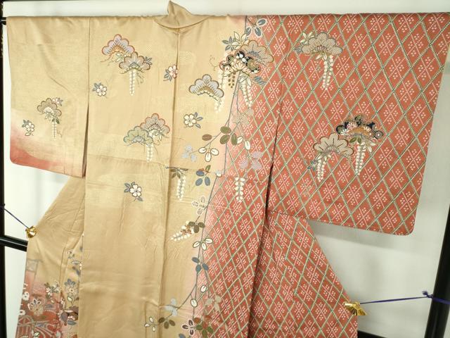 平和屋着物●訪問着　駒刺繍　舞蝶花文　暈し染め　金彩　正絹　逸品　DABG8416ps