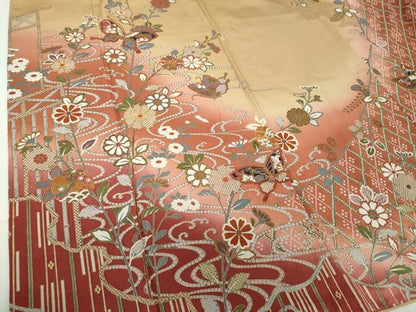 平和屋着物●訪問着　駒刺繍　舞蝶花文　暈し染め　金彩　正絹　逸品　DABG8416ps