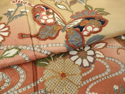 平和屋着物●訪問着　駒刺繍　舞蝶花文　暈し染め　金彩　正絹　逸品　DABG8416ps