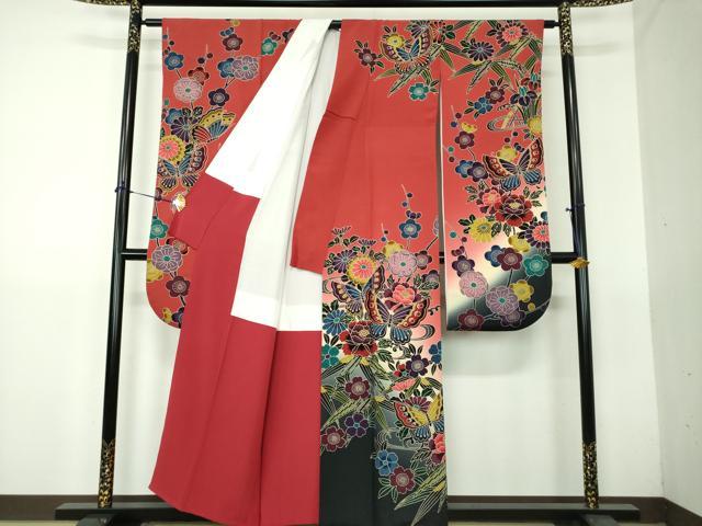 平和屋着物●豪華振袖　紅型　舞蝶花文　暈し染め　正絹　逸品　DABG8420ps