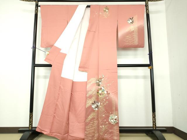 平和屋着物●訪問着　螺鈿　雪輪舞蝶花文　暈し染め　金銀彩　正絹　逸品　DABG8421ps