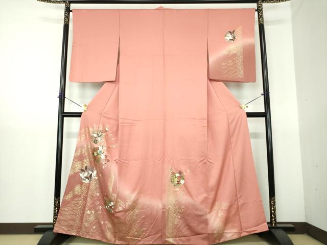 平和屋着物●訪問着　螺鈿　雪輪舞蝶花文　暈し染め　金銀彩　正絹　逸品　DABG8421ps