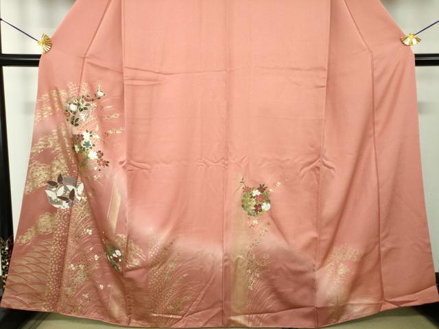 平和屋着物●訪問着　螺鈿　雪輪舞蝶花文　暈し染め　金銀彩　正絹　逸品　DABG8421ps