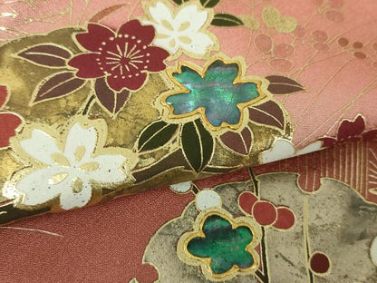 平和屋着物●訪問着　螺鈿　雪輪舞蝶花文　暈し染め　金銀彩　正絹　逸品　DABG8421ps