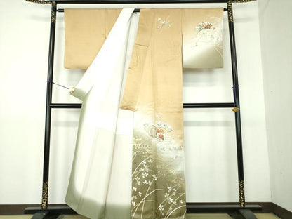 平和屋着物●訪問着　鼓地紙花文　暈し染め　金彩　正絹　逸品　DABG8423ps