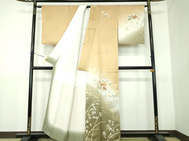 平和屋着物●訪問着　鼓地紙花文　暈し染め　金彩　正絹　逸品　DABG8423ps