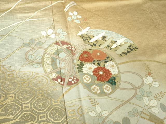 平和屋着物●訪問着　鼓地紙花文　暈し染め　金彩　正絹　逸品　DABG8423ps