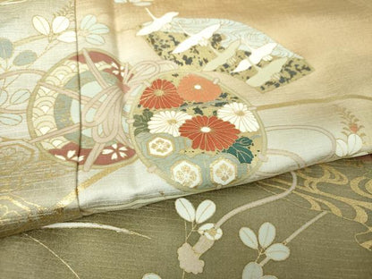 平和屋着物●訪問着　鼓地紙花文　暈し染め　金彩　正絹　逸品　DABG8423ps