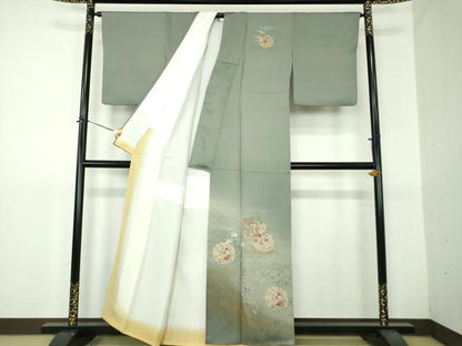 平和屋着物●中国三大刺繍　スワトウ刺繍　汕頭刺繍　訪問着　雪輪御所車花文　暈し染め　金彩　正絹　逸品　DABG8424ps