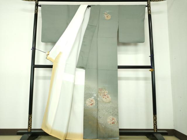 平和屋着物●中国三大刺繍　スワトウ刺繍　汕頭刺繍　訪問着　雪輪御所車花文　暈し染め　金彩　正絹　逸品　DABG8424ps