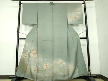 平和屋着物●中国三大刺繍　スワトウ刺繍　汕頭刺繍　訪問着　雪輪御所車花文　暈し染め　金彩　正絹　逸品　DABG8424ps