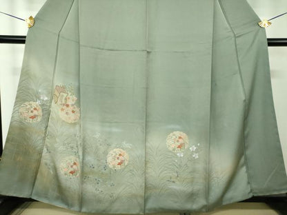 平和屋着物●中国三大刺繍　スワトウ刺繍　汕頭刺繍　訪問着　雪輪御所車花文　暈し染め　金彩　正絹　逸品　DABG8424ps