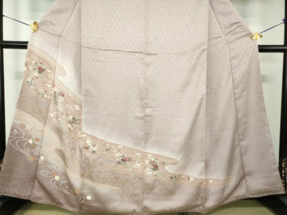 平和屋着物●訪問着　絞り　流水桜　飾花文　金彩　正絹　逸品　DABG8426ps