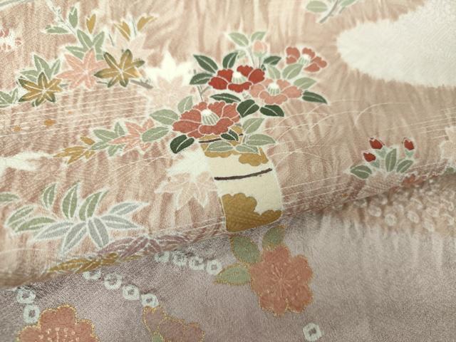 平和屋着物●訪問着　絞り　流水桜　飾花文　金彩　正絹　逸品　DABG8426ps
