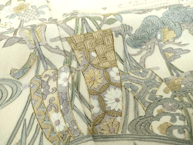 平和屋着物●中国三大刺繍　相良刺繍　訪問着　胴抜き仕立て　駒刺繍　千鳥　立波風景花文　金糸　正絹　逸品　DABG8432ps