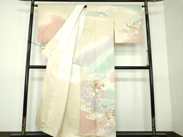 平和屋着物●訪問着　駒刺繍　地紙吉祥花文　暈し染め　金彩　正絹　逸品　DABG8433ps