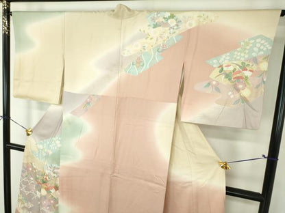平和屋着物●訪問着　駒刺繍　地紙吉祥花文　暈し染め　金彩　正絹　逸品　DABG8433ps
