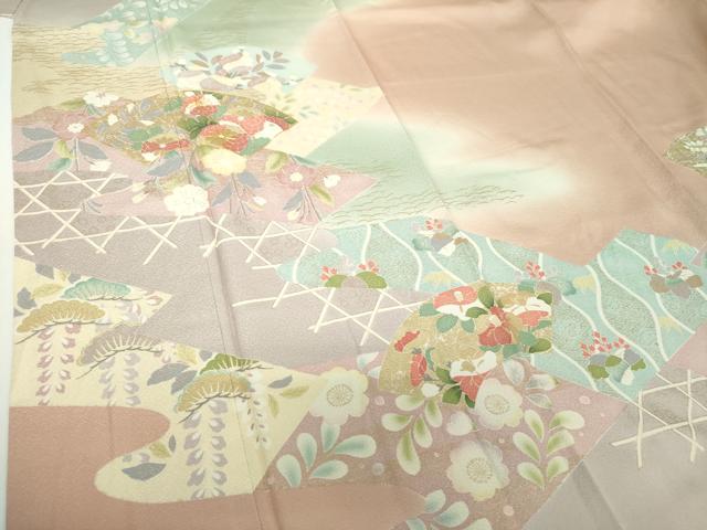 平和屋着物●訪問着　駒刺繍　地紙吉祥花文　暈し染め　金彩　正絹　逸品　DABG8433ps