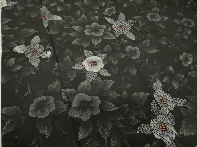 平和屋着物●中国三大刺繍　スワトウ刺繍　汕頭刺繍　本場大島紬　9マルキ　草花文　正絹　逸品　DABG8437ps