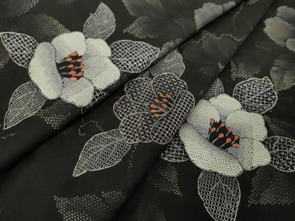 平和屋着物●中国三大刺繍　スワトウ刺繍　汕頭刺繍　本場大島紬　9マルキ　草花文　正絹　逸品　DABG8437ps